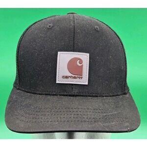 Carhartt Mens Black Mesh Back Flex Fit 110 Patch Logo Trucker Hat OS Snap Back